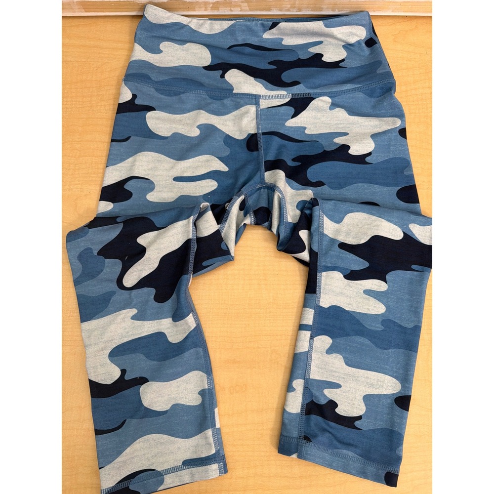 Reebok Blue Camo High Waisted Crop Leggings Womens Small Athletic Yoga Pants